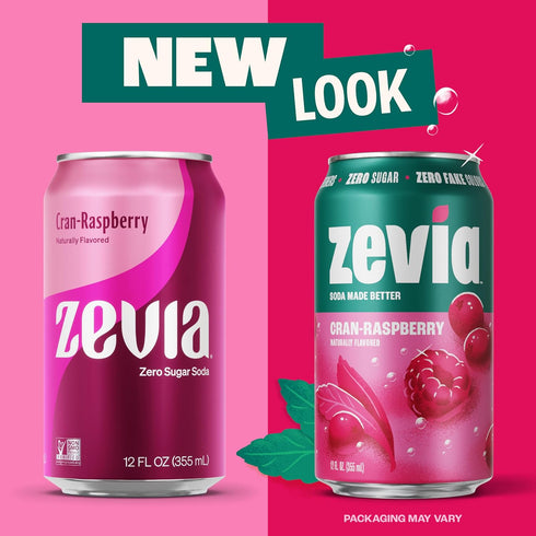 12 oz (6-Pack) Zevia Zero Sugar Soda, Cran-Raspberry, Cans Naturally Sweetened, Zero Calorie Sugar Free Soda - Non-GMO