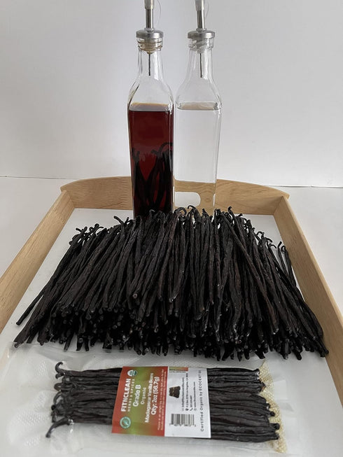 2oz 5"-7" Grade B Organic Madagascar Vanilla Beans for extract. Certified USDA Organic. by FITNCLEAN VANILLA Whole