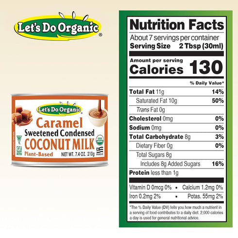 7.4 (Pack 6) Lets Do Organic Caramel Condensed Coconut Milk - Vegan Condensed Milk Canned, Coconut Condensed Milk