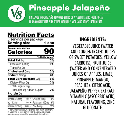 V8 100% 8 oz (24 Pack) Pineapple Jalapeno Fruit and Vegetable Juice, fl Can
