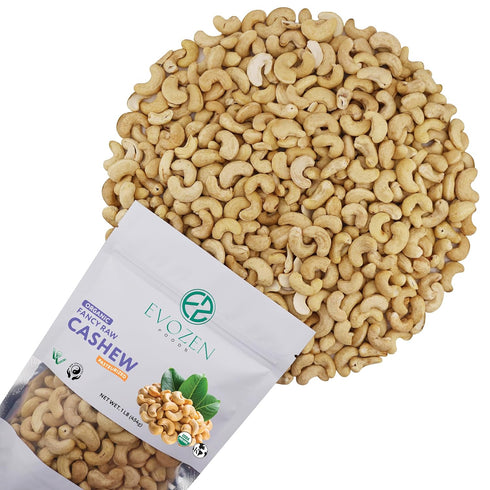 EvoZen Foods Organic Raw Whole Cashews, Non-GMO, Certified Kosher, Vegan Verified (1 LB)
