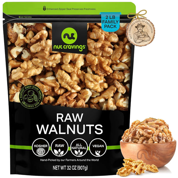 NUT CRAVINGS - Raw Walnuts Halves & Pieces, Unsalted, Shelled, (32oz -