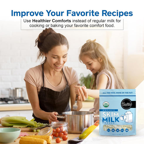 (7oz) Healthier Comforts Organic Skim Milk Powder | Certified USDA Organic | Fat Free, Kosher, Gluten Free, Non-GMO