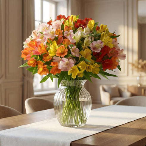 24 American Florals Assorted Alstroemeria - Fresh Cut Flowers Bouquet with Green Fillers - USA Wrapped Floral Gift