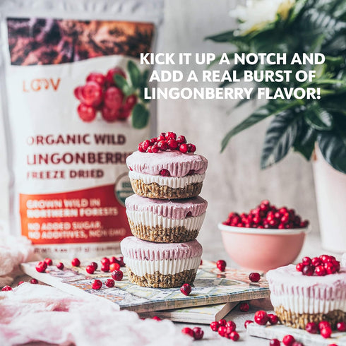 100% 4oz (34 Organic Whole Lingonberries Freeze-Dried Wild Nordic Superberry, Traditional ScandinavianSwedish Food
