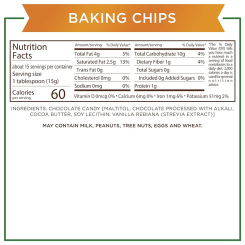 8 oz. Russell Stover Sugar Free Semi-Sweet Baking Chips, Bag, Brown