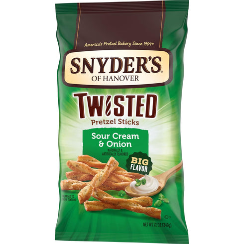 12 Oz Snyder's of Hanover, Sour Cream & Onion Twisted Pretzel Sticks, Bag