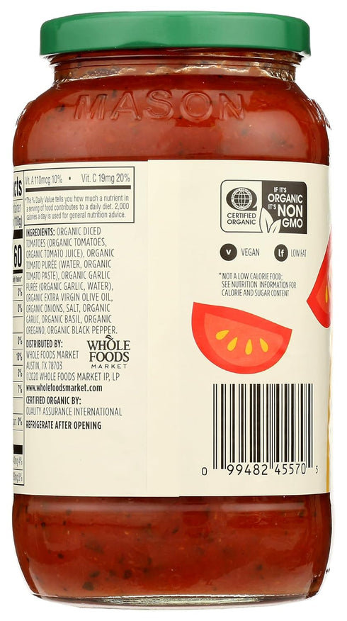 365 25 by Whole Foods Market, Organic Marinara Pasta Sauce, Ounce