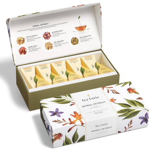 Tea Forte Herbal Retreat Organic Caffeine Free Premium Herbal Tea Gift Set, 10 Handcrafted Pyramid Infusers