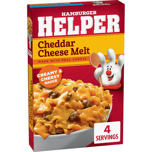 (4.7 oz 12 Pack) 3 Hamburger Helper Cheddar Cheese Melt Pasta Meal - No Artificial Flavors, Ready in Easy Steps, Quick