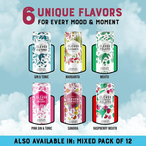 70 Pack 12 (12 oz CLEVER - Sangria, Nonalcoholic Mocktails for Any Occasion, Refreshing Beverages with Citrus
