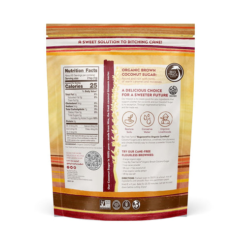 1 (Pack 1) Big Tree Farms Organic Brown Coconut Sugar - Coconut Palm Sugar, Unrefined, Fine Crystals, Cane Sugar