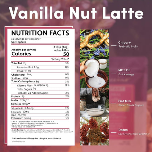 14 7.9 Teeccino Organic Instant Vanilla Nut Herbal Latte Servings Creamy Oat & Coconut Latte Plus MCT Oil with Vanilla