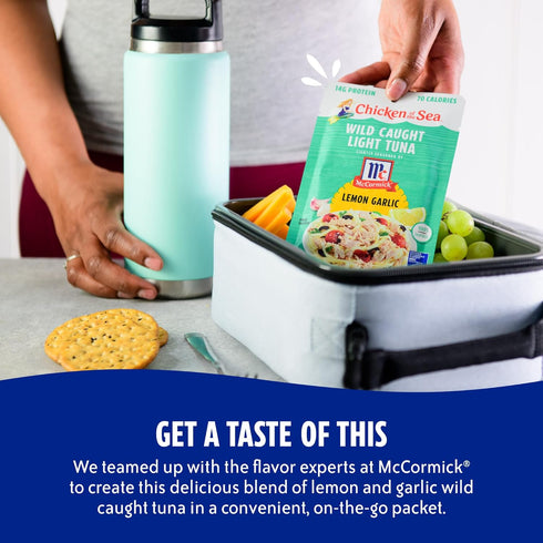 2.5 Packets, 12-Count Chicken of the Sea Lightly Seasoned Lemon Garlic Wild Caught Light Tuna, Ounce McCormick Flavored