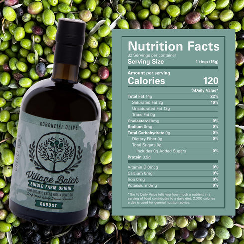 16.9oz (Pack 1) Village Batch Koroneiki Organic Extra Virgin Olive Oil of Cold Pressed and Unfiltered EVOO, Early