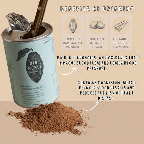 NIB + NOBLE 200g Organic Drinking Chocolate Powder - Dairy-Free Hot Cocoa with Coconut Milk - Vegan, Gluten-Free Fair