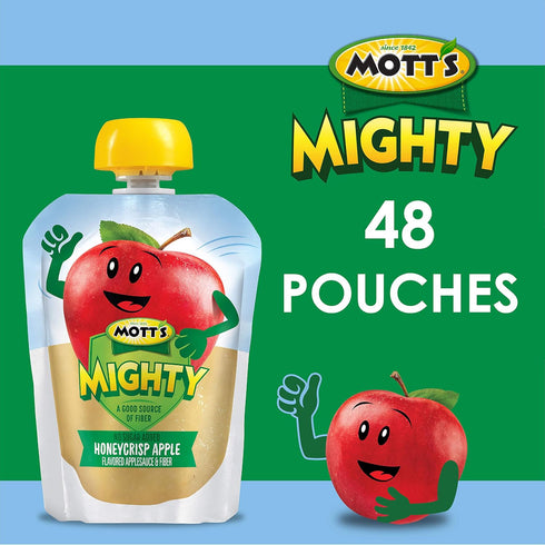 3.2 Oz 48 Count (4 Packs 12), Mott's Mighty Honeycrisp Apple Applesauce, Clear Pouches, of No Sugar Added, Good Source
