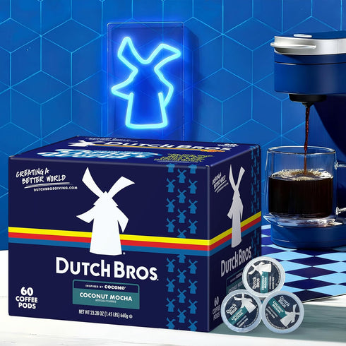 60 Count, Dutch Bros Coconut Mocha Flavored Coffee inspired by Cocomo, Medium Roast, Single Serve Coffee Pods