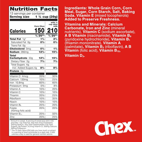 18 oz Corn Chex Gluten Free Breakfast Cereal, Homemade Chex Mix Ingredient, Family Size
