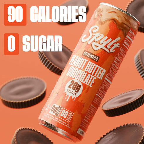 60mg 20g 90 12 Count Spylt High Protein Peanut Butter Chocolate Milk with Caffeine & Protein - Calories, Ready