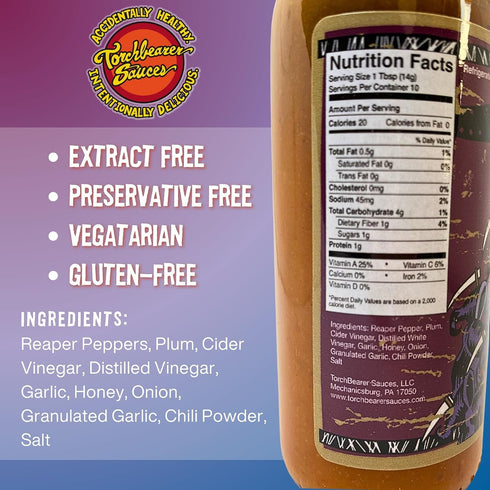 5 oz 8 Torchbearer Sauces Plum Reaper Super Hot Sauce - Heat Level - All Natural Hot Sauce, Vegan, Extract-Free