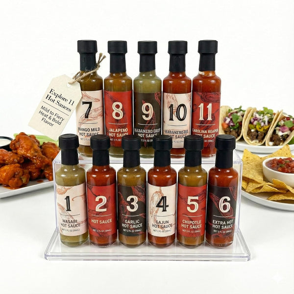 11 Bottle Hot Sauce Variety Pack Spice Set with Habanero, Chipotle, Garlic