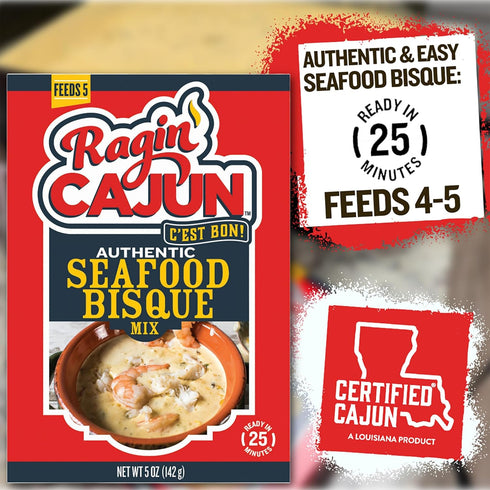 5 oz Ragin' Cajun Rich Seafood Bisque Mix - Box, No MSG, Authentic Louisiana Creole Shrimp Soup, Perfect for Quick