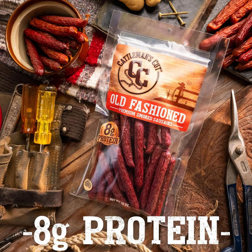 12 Cattleman's Cut Old Fashioned Smoke Sausage Meat Sticks, Premium Protein Snacks, Keto Friendly, Gluten Free