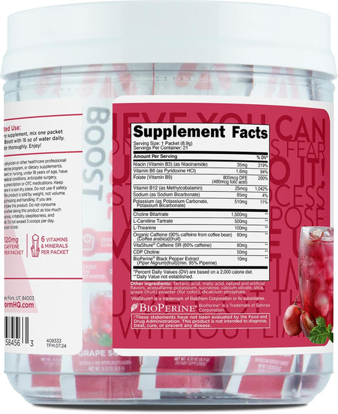 21 Packets TransformHQ Bubble Boost Fizzy Energy Drink Mix (Grape Soda Flavored)