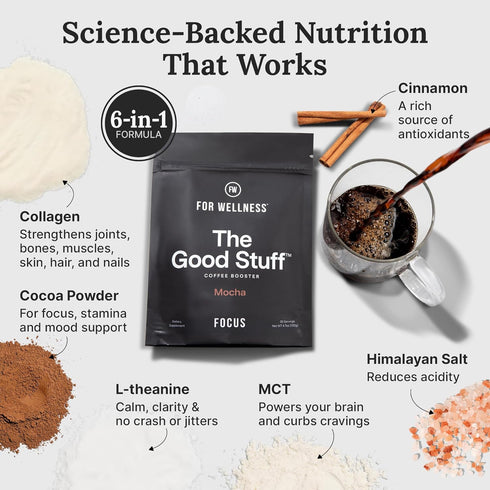 30 The Good Stuff | Mocha Coffee Booster | Healthy Coffee Creamer for Focus & Energy | Keto, Non-Dairy Creamer Powder