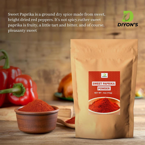 Diyon's 4oz (112g) 100% Packed Sweet Paprika Powder Pure, With Resealable Pouch.