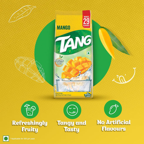500 (17.6 oz) Tang Mango Instant Drink Mix, grams pouch - India