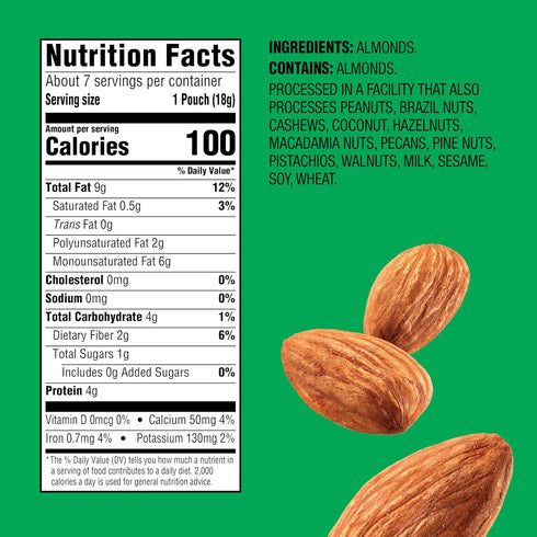 7ct (1-Pack), 100-Calorie Packs, Emerald Nuts Whole Almonds Individual Kosher Certified, Non-GMO, Contains No
