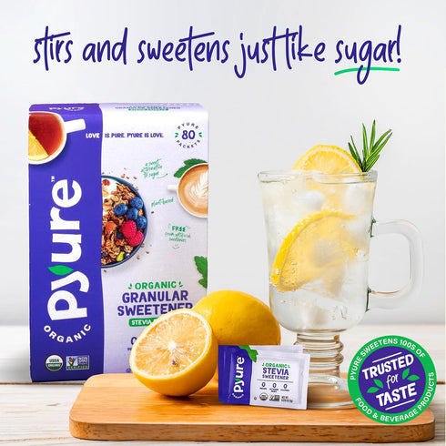 Packets 40 Packets Pyure Organic Stevia | Zero Calorie Sweetener for Coffee, and Baking | Granulated Stevia Sugar