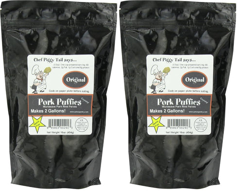 Chef Piggy Tail Microwave Pork Puffies Pork Rinds, Original, Gluten Free,16 Ounce (Pack of 2)