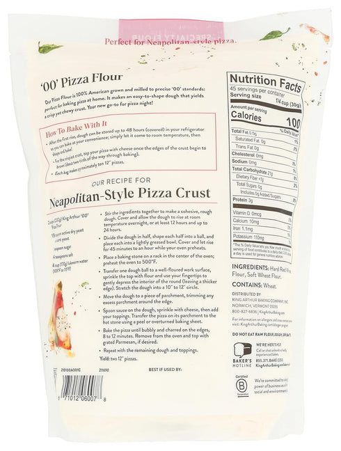 King Arthur 00 Pizza Flour, Non-GMO Project Verified, 100% American Grown Wheat, 3lb