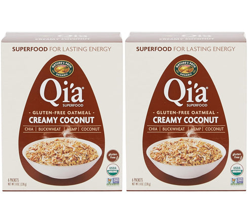 Qi'a Superfood Organic Hot Oatmeal - Creamy Coconut - 2 Boxes with