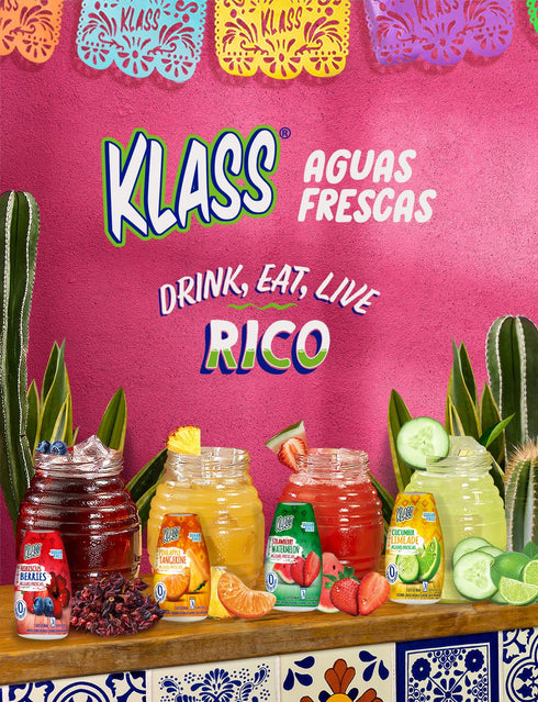 Pack 4 96 Klass Aguas Frescas | Liquid Water Enhancer | Classic Variety | Flavors: Cucumber Limeade Strawberry