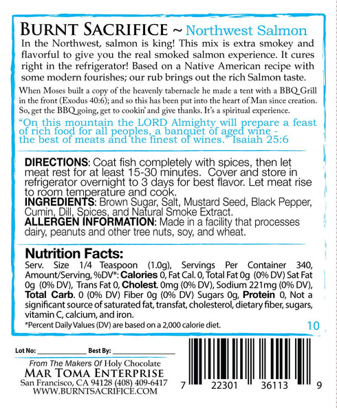Burnt Sacrifice (10oz 12 Northwest Salmon Gourmet BBQ Spice Rub Seasoning, Makes Smoked Salmon Bag Makes Pounds) Fish