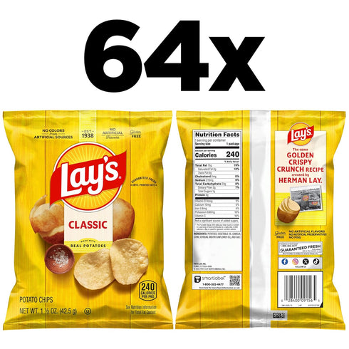 Lay's 1.5 (Pack 64) Potato Chips, Classic, Ounce