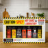 7pk Set Caution Hot Sauce Laboratory Assorted Spicy Flavors with Garlic, Jalapeo, Chipotle, Carolina Reaper & Habanero
