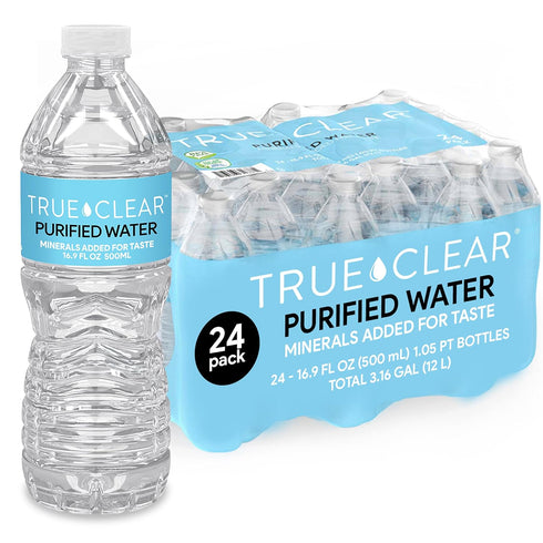 True Clear Purified Drinking Water, 16.9 fl oz Bottles, 24Pack, BPAFree, Recyclable,