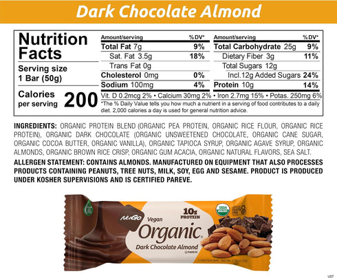 10g 24 count Nugo Organic Dark Chocolate Almond, Vegan Protein, Gluten Free