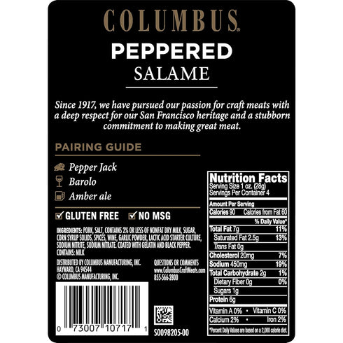 4 oz COLUMBUS Salami Sliced and Peppered, Italian, Authentic Flavor For Charcuterie Boards, Sandwiches, and Lunch Meat