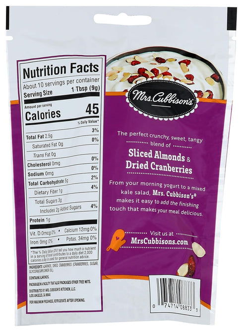 3.25 OZ Mrs. Cubbison's Toasted sliced Almonds & Cranberries