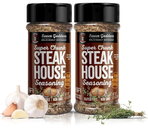 Sauce Goddess Super Chunk Steakhouse Spice Shaker (2-Pack), Versatile Steak Seasoning, BBQ Rub for Chops, Chicken