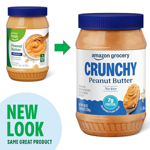 40 Oz, Pack 2 Packaging Amazon Grocery, Crunchy Peanut Butter, of (Previously Amazon Fresh, May Vary)