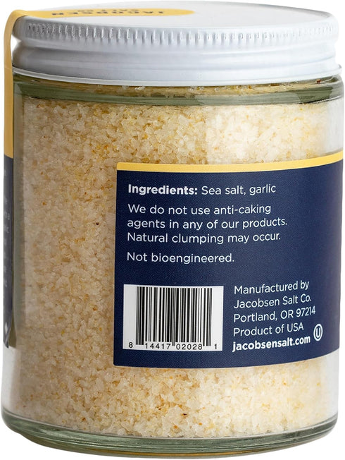 3.38oz Jacobsen Salt Co. Garlic Salt Kosher Sea Salt, Non-Iodized Made in USA, Non-GMO, Steak Seasoning, Garlic