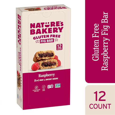 1- 12 Count 2 oz Packs (12 Packs), Nature's Bakery Gluten Free Fig Bars, Raspberry, Box of Twin Vegan Snacks, Non-GMO