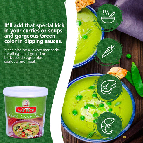 Mae Ploy Green Curry Paste, Authentic Thai Green Curry Paste, 14oz Tub